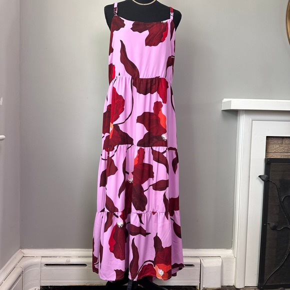 Sanctuary Maxi Dress 3X Pink Floral Open Back Tie Adjustable Straps Boho Wedding - Picture 1 of 14